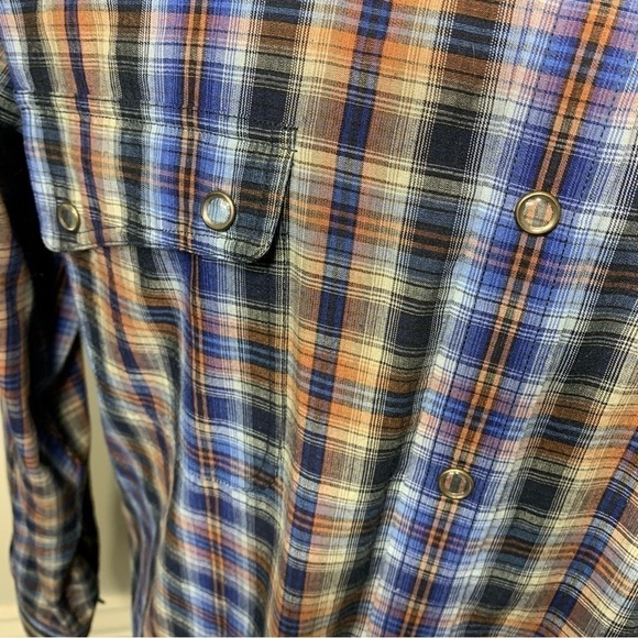 Leo Chevalier Design Western Plaid Button Up Shirt Clear Snap Sz M Blue Brown - Picture 9 of 10